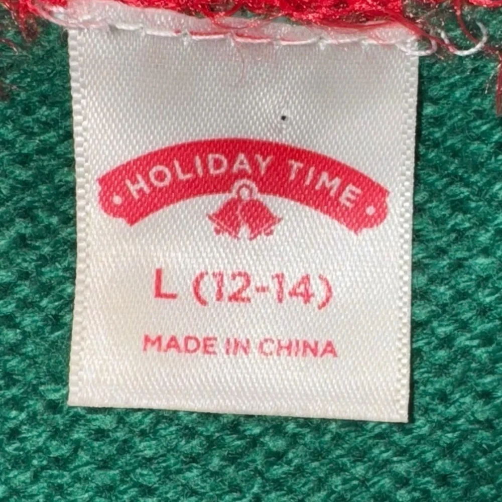 Girls Holiday Time Ugly Christmas Sweater Dress L 12-14 Red Green Elf Style